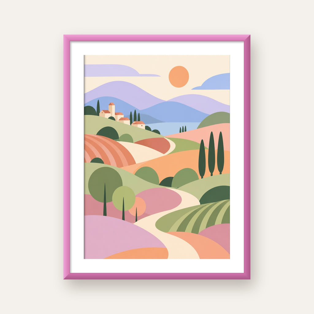 Soyut Yuvarlak Tepeler — pembe çerçeveli paspartulu