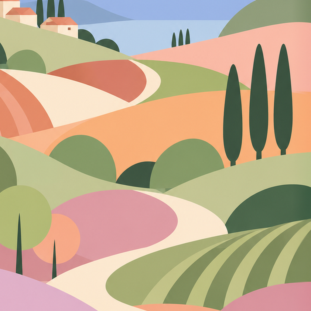 Soyut Pastoral Manzara Poster – Minimalist ve Modern Duvar Sanatı — baskının yakın çekimi, kâğıt dokusu ve renk detayı