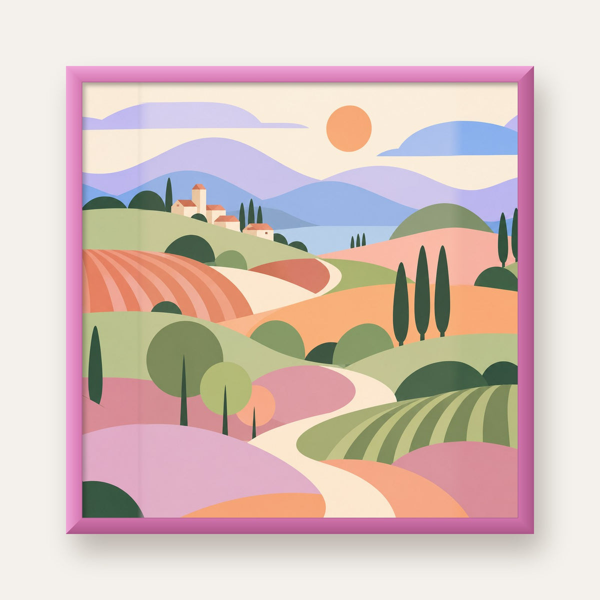 Soyut Yuvarlak Tepeler — pembe çerçeveli