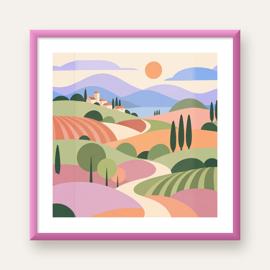 Soyut Yuvarlak Tepeler — pembe çerçeveli paspartulu