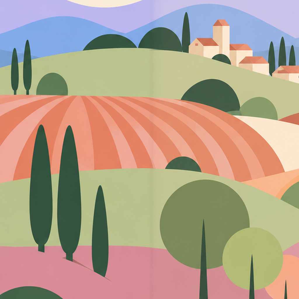 Soyut Pastoral Manzara Poster – Minimalist ve Modern Duvar Sanatı — baskının yakın çekimi, kâğıt dokusu ve renk detayı