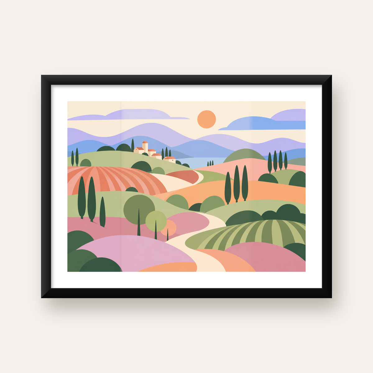 Soyut Pastoral Manzara Poster – Minimalist ve Modern Duvar Sanatı — Yatay baskı, beyaz kenar boşluklu