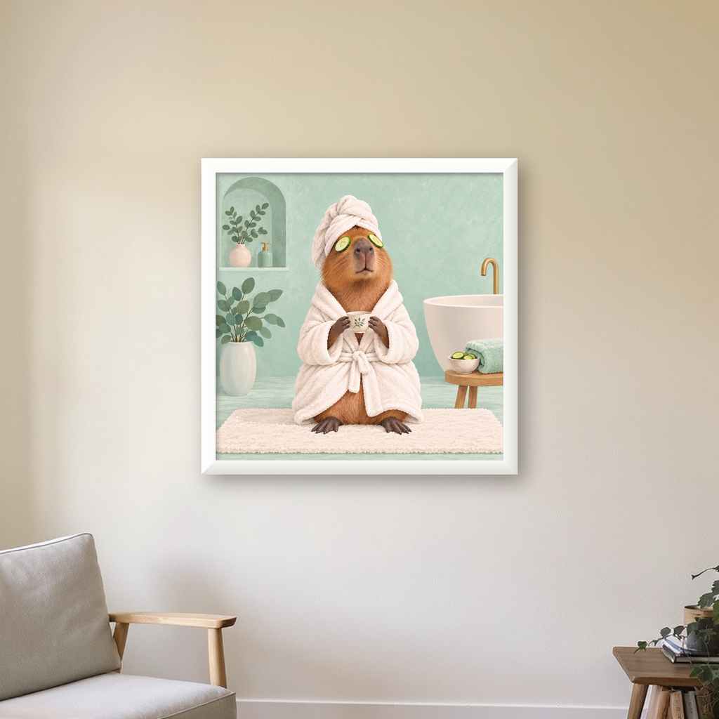Spa Keyfi Yapan Su Maymunu Dijital Poster Baskısı — beyaz çerçeveli kare poster