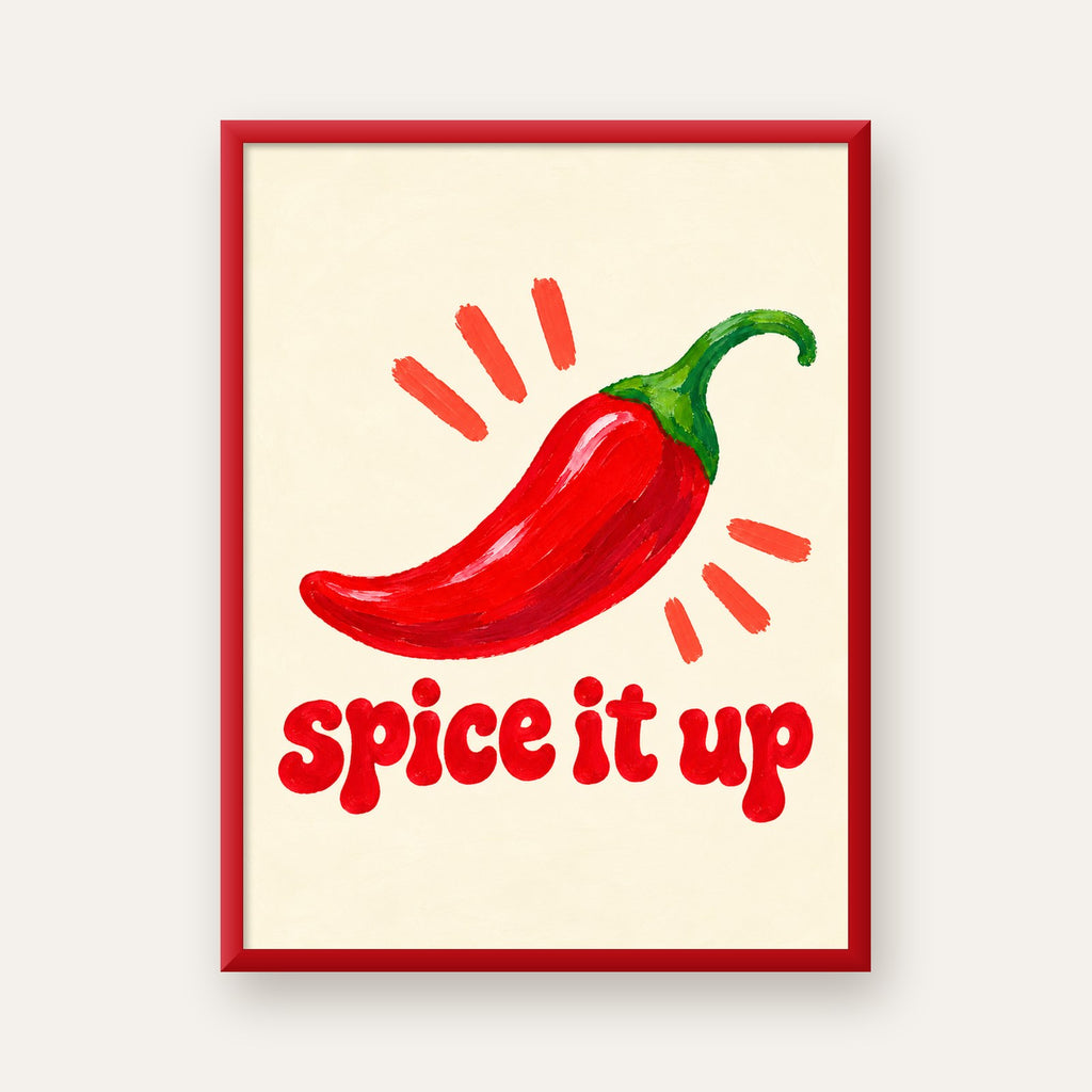 Spice It Up Kırmızı Biber İllüstrasyon Poster – Canlı Sanat Baskısı — kırmızı çerçeveli