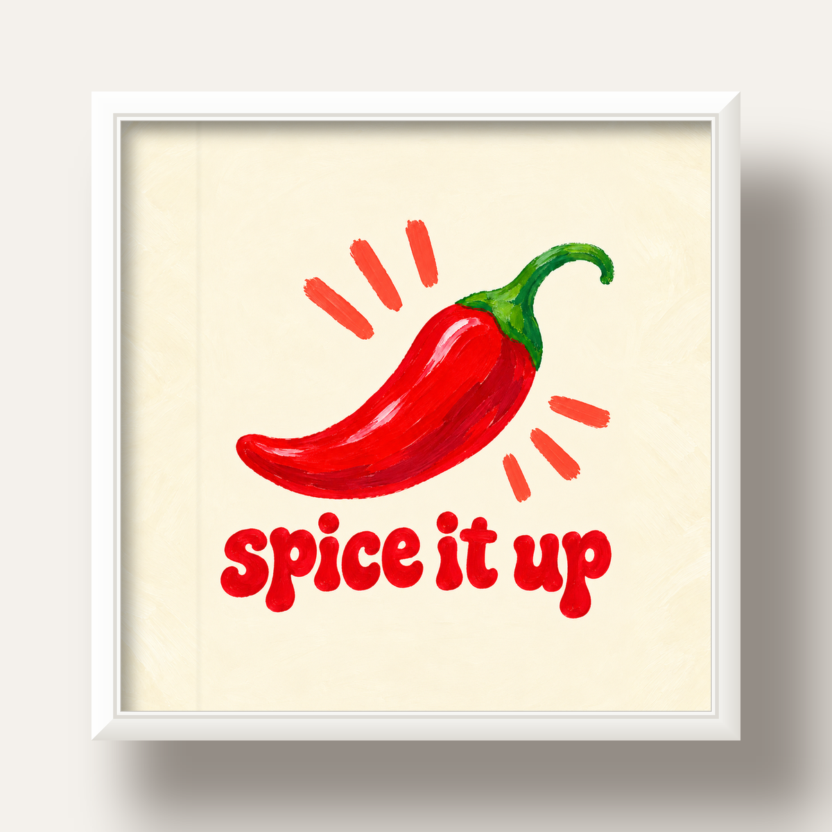 Spice It Up Kırmızı Biber İllüstrasyon Poster – Canlı Sanat Baskısı — beyaz derin çerçeveli