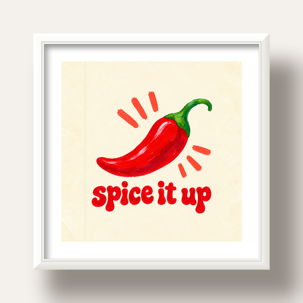 Spice It Up Kırmızı Biber İllüstrasyon Poster – Canlı Sanat Baskısı — beyaz derin çerçeveli paspartulu