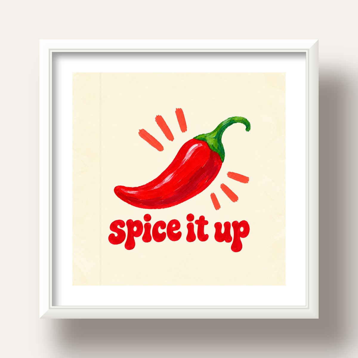 Spice It Up Kırmızı Biber İllüstrasyon Poster – Canlı Sanat Baskısı — beyaz derin çerçeveli paspartulu
