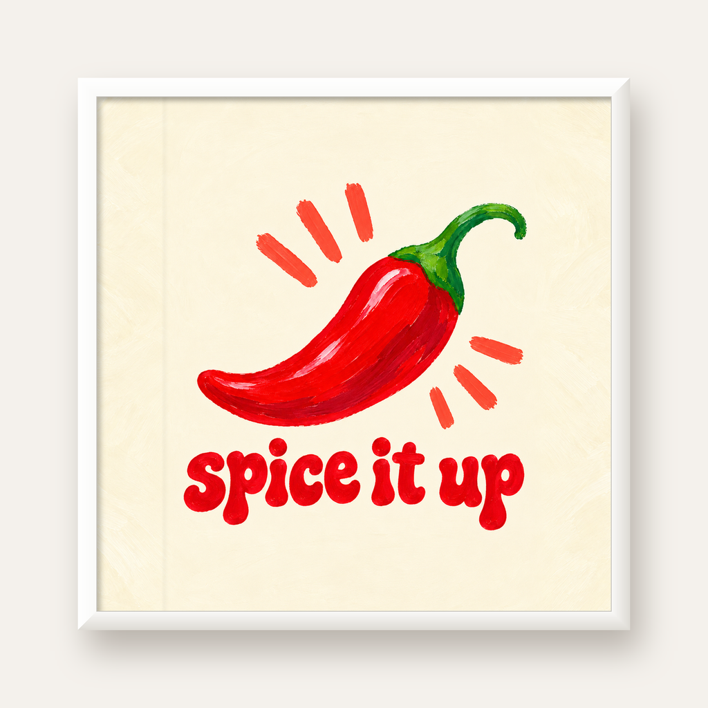 Spice It Up Kırmızı Biber İllüstrasyon Poster – Canlı Sanat Baskısı — beyaz çerçeveli kare poster