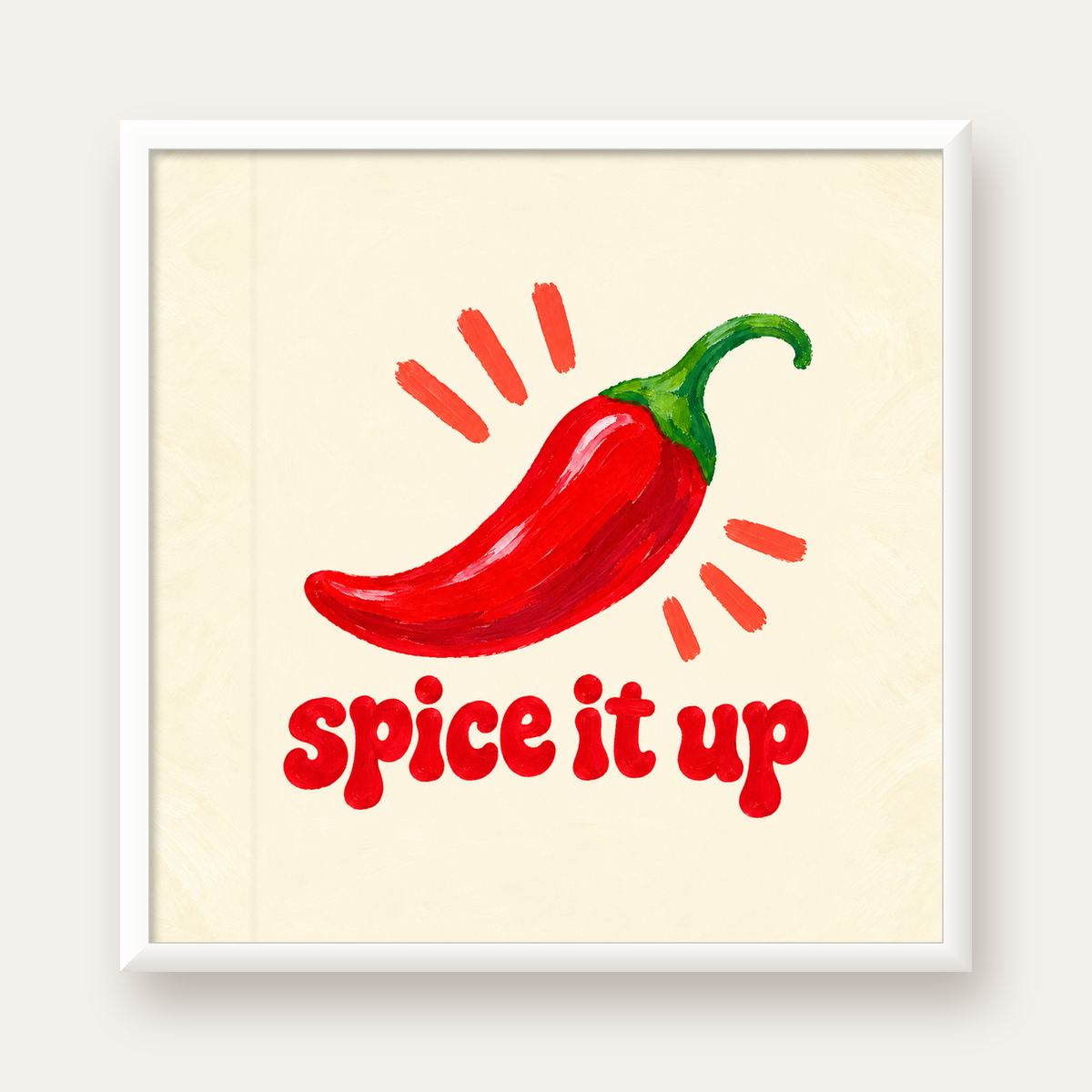 Spice It Up Kırmızı Biber İllüstrasyon Poster – Canlı Sanat Baskısı — beyaz çerçeveli kare poster
