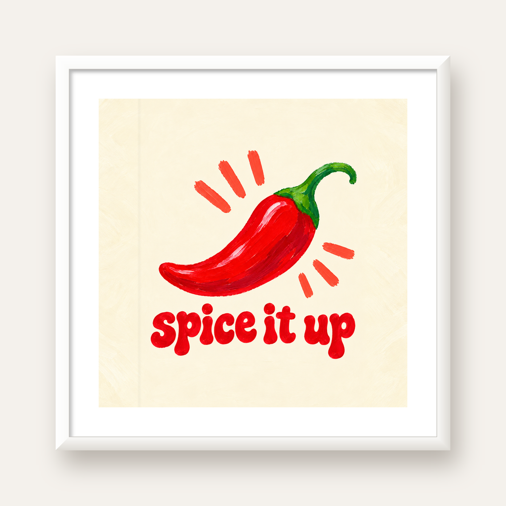 Spice It Up Kırmızı Biber İllüstrasyon Poster – Canlı Sanat Baskısı — beyaz çerçeveli kare poster