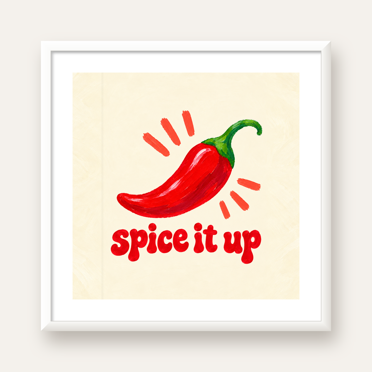 Spice It Up Kırmızı Biber İllüstrasyon Poster – Canlı Sanat Baskısı — beyaz çerçeveli kare poster