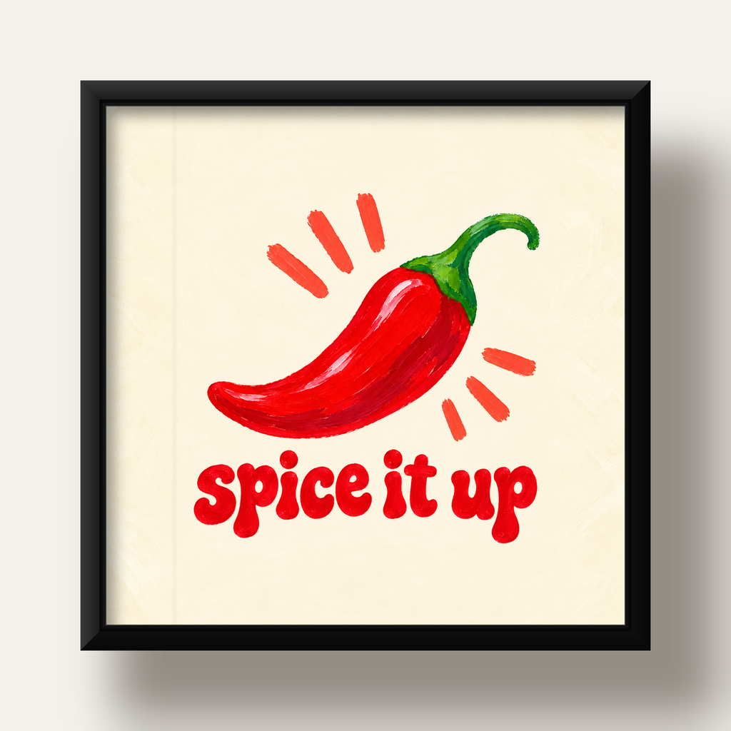 Spice It Up Kırmızı Biber İllüstrasyon Poster – Canlı Sanat Baskısı — siyah derin çerçeveli
