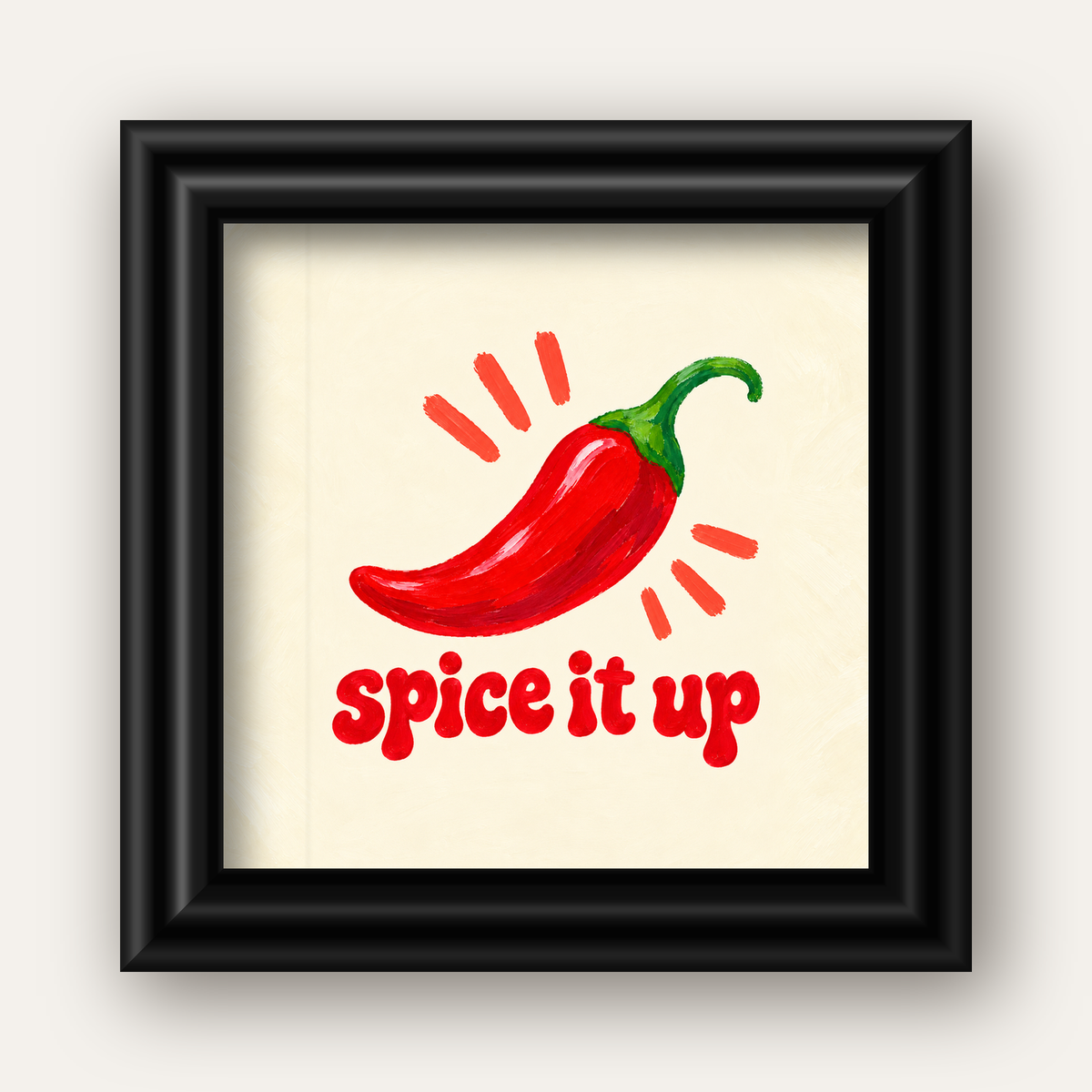 Spice It Up Kırmızı Biber İllüstrasyon Poster – Canlı Sanat Baskısı — siyah galeri çerçeveli