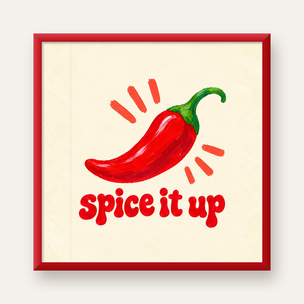 Spice It Up Kırmızı Biber İllüstrasyon Poster – Canlı Sanat Baskısı — kırmızı çerçeveli