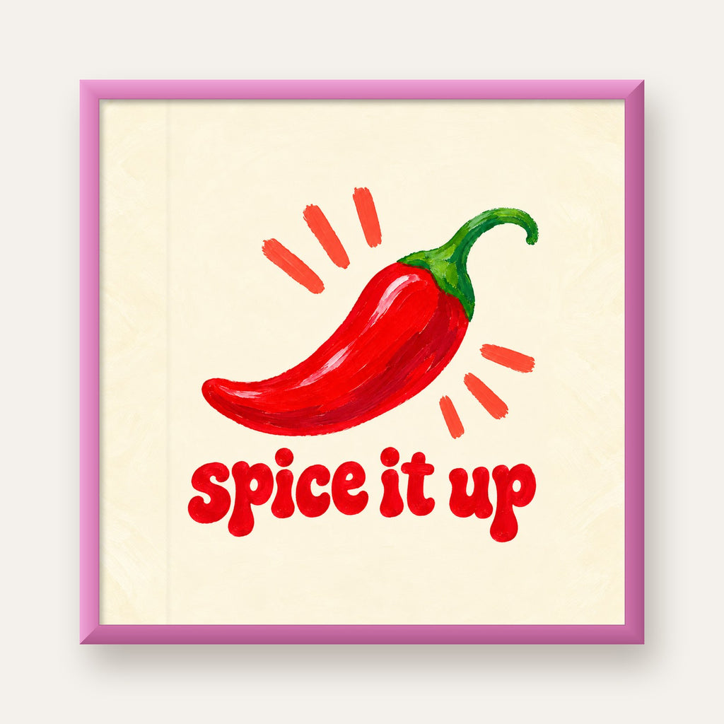 Spice It Up Kırmızı Biber İllüstrasyon Poster – Canlı Sanat Baskısı — pembe çerçeveli