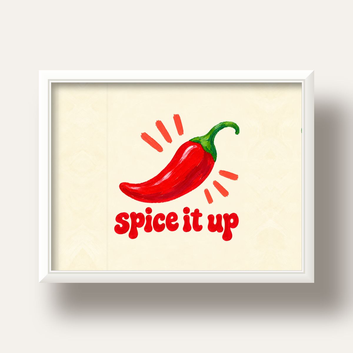 Spice It Up Kırmızı Biber İllüstrasyon Poster – Canlı Sanat Baskısı — beyaz derin çerçeveli