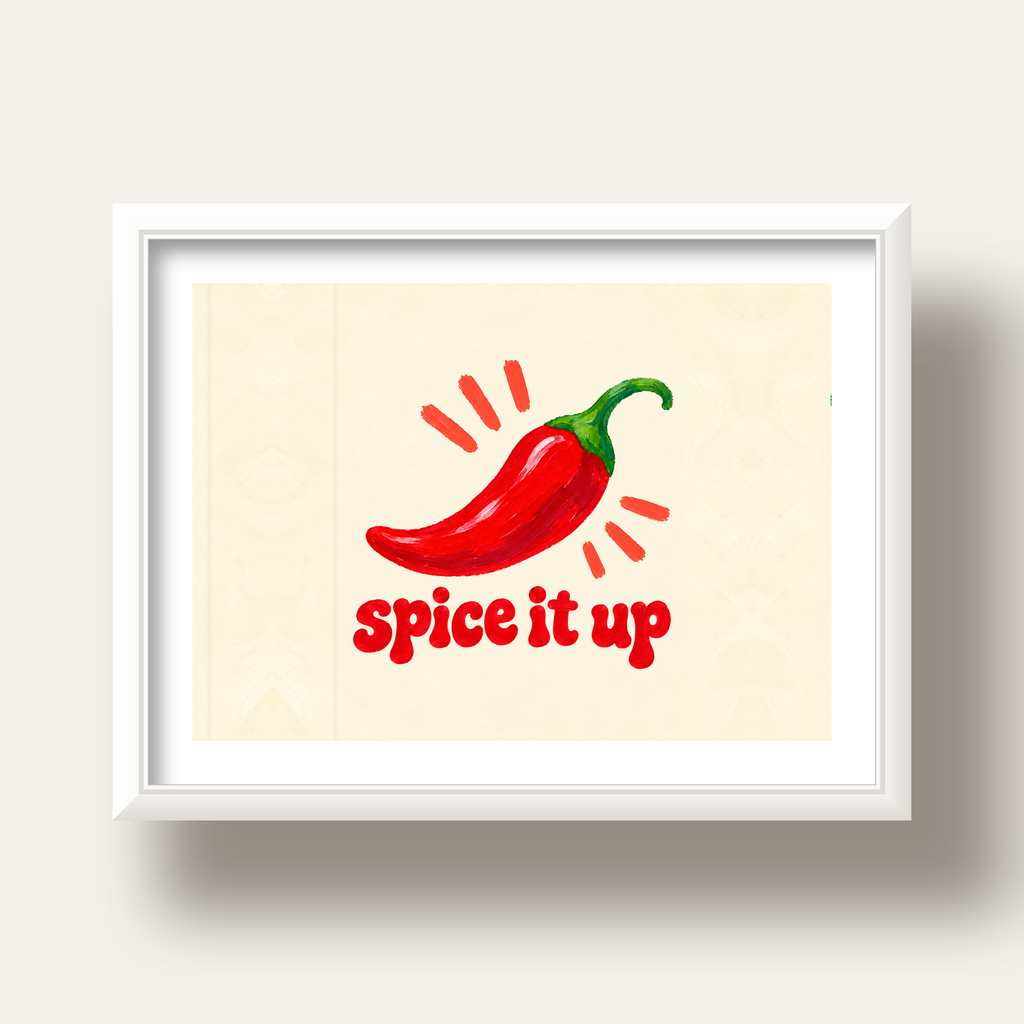 Spice It Up Kırmızı Biber İllüstrasyon Poster – Canlı Sanat Baskısı — beyaz derin çerçeveli paspartulu