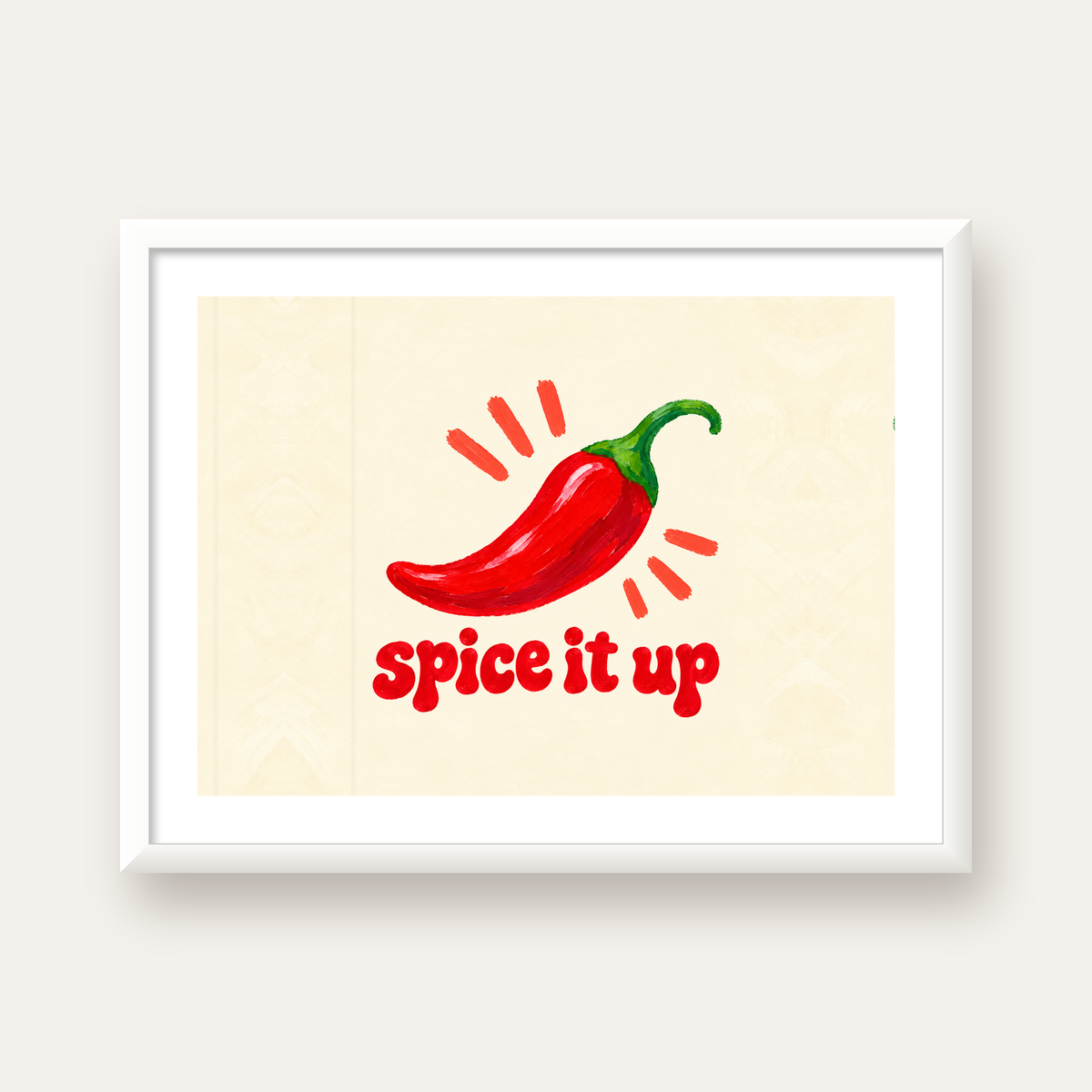 Spice It Up Kırmızı Biber İllüstrasyon Poster – Canlı Sanat Baskısı — beyaz çerçeveli yatay poster