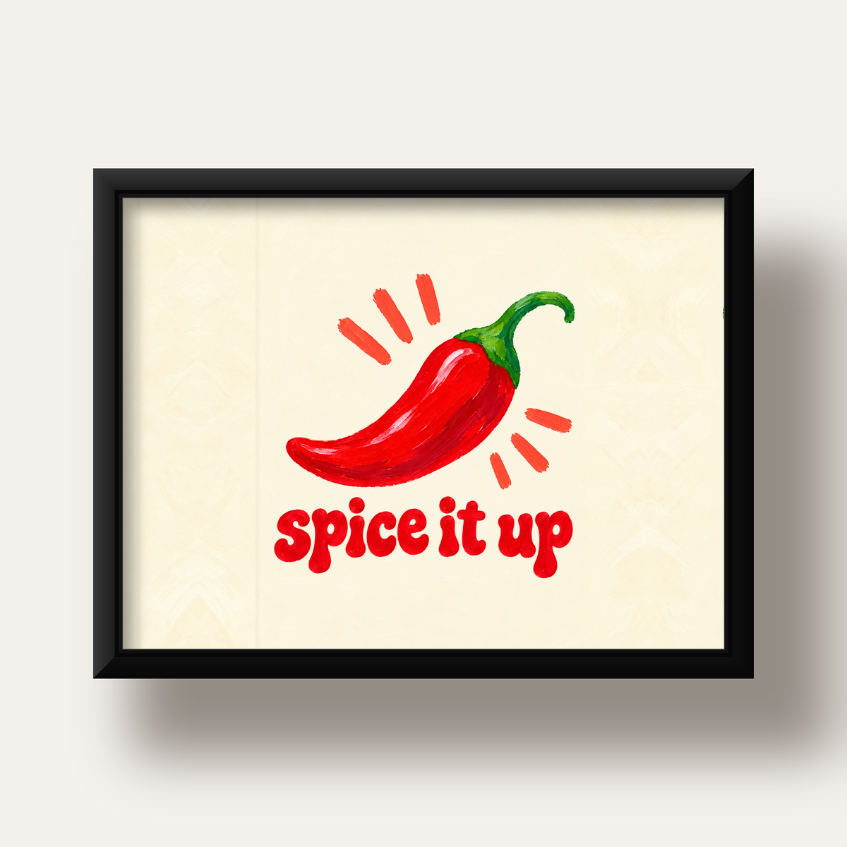 Spice It Up Kırmızı Biber İllüstrasyon Poster – Canlı Sanat Baskısı — siyah derin çerçeveli