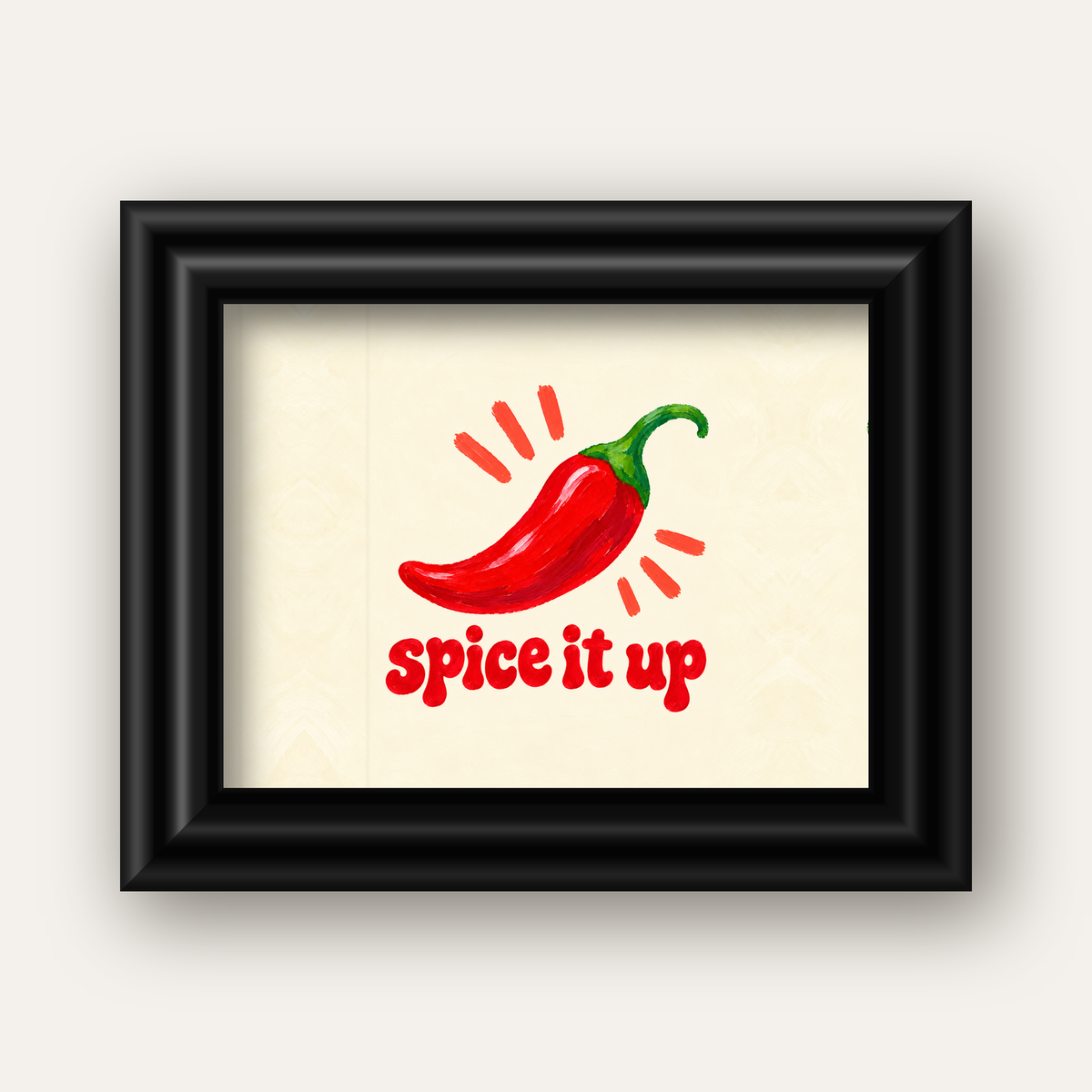 Spice It Up Kırmızı Biber İllüstrasyon Poster – Canlı Sanat Baskısı — siyah galeri çerçeveli