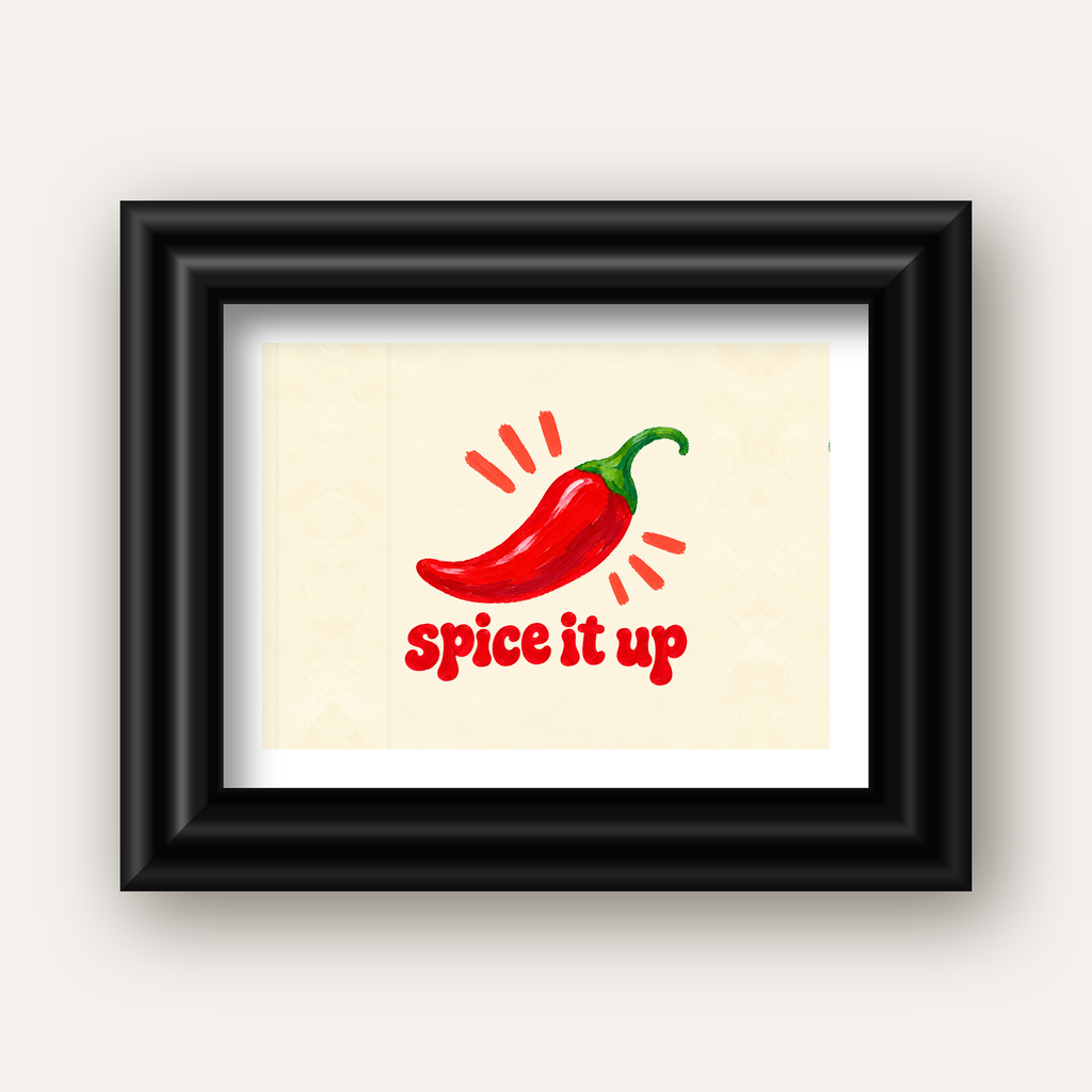 Spice It Up Kırmızı Biber İllüstrasyon Poster – Canlı Sanat Baskısı — siyah galeri çerçeveli paspartulu