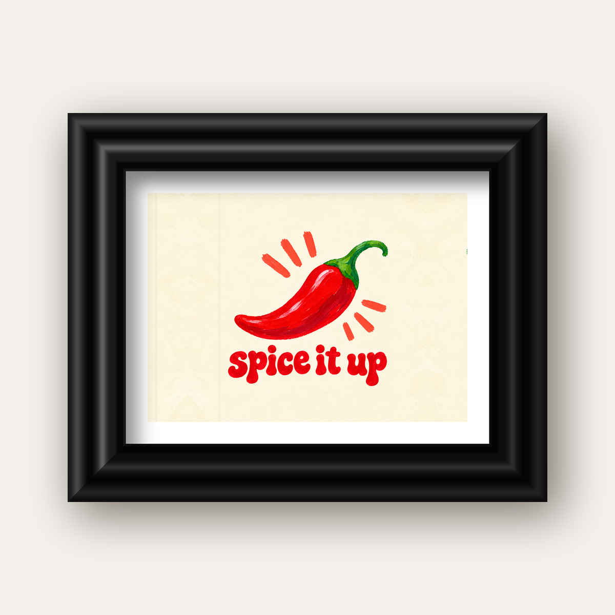 Spice It Up Kırmızı Biber İllüstrasyon Poster – Canlı Sanat Baskısı — siyah galeri çerçeveli paspartulu