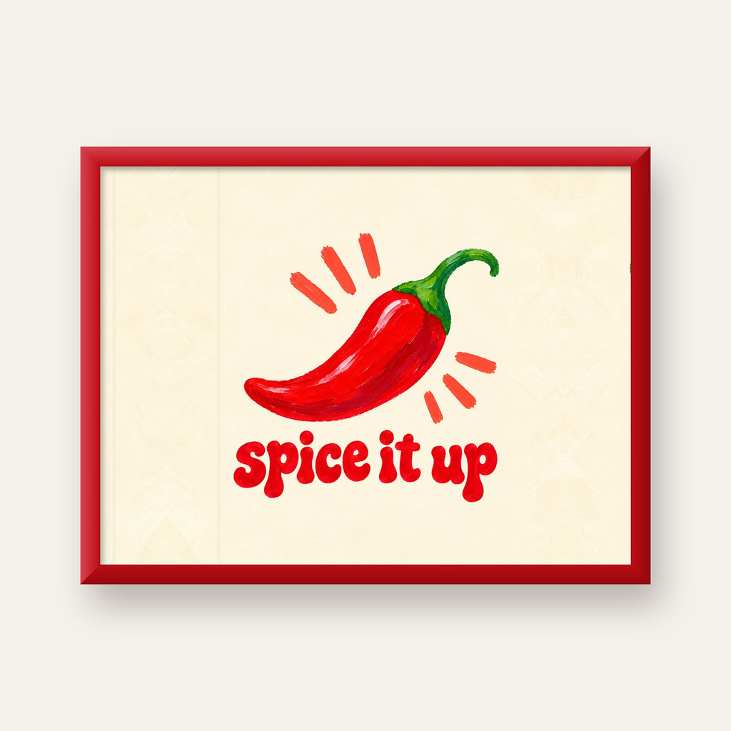 Spice It Up Kırmızı Biber İllüstrasyon Poster – Canlı Sanat Baskısı — kırmızı çerçeveli