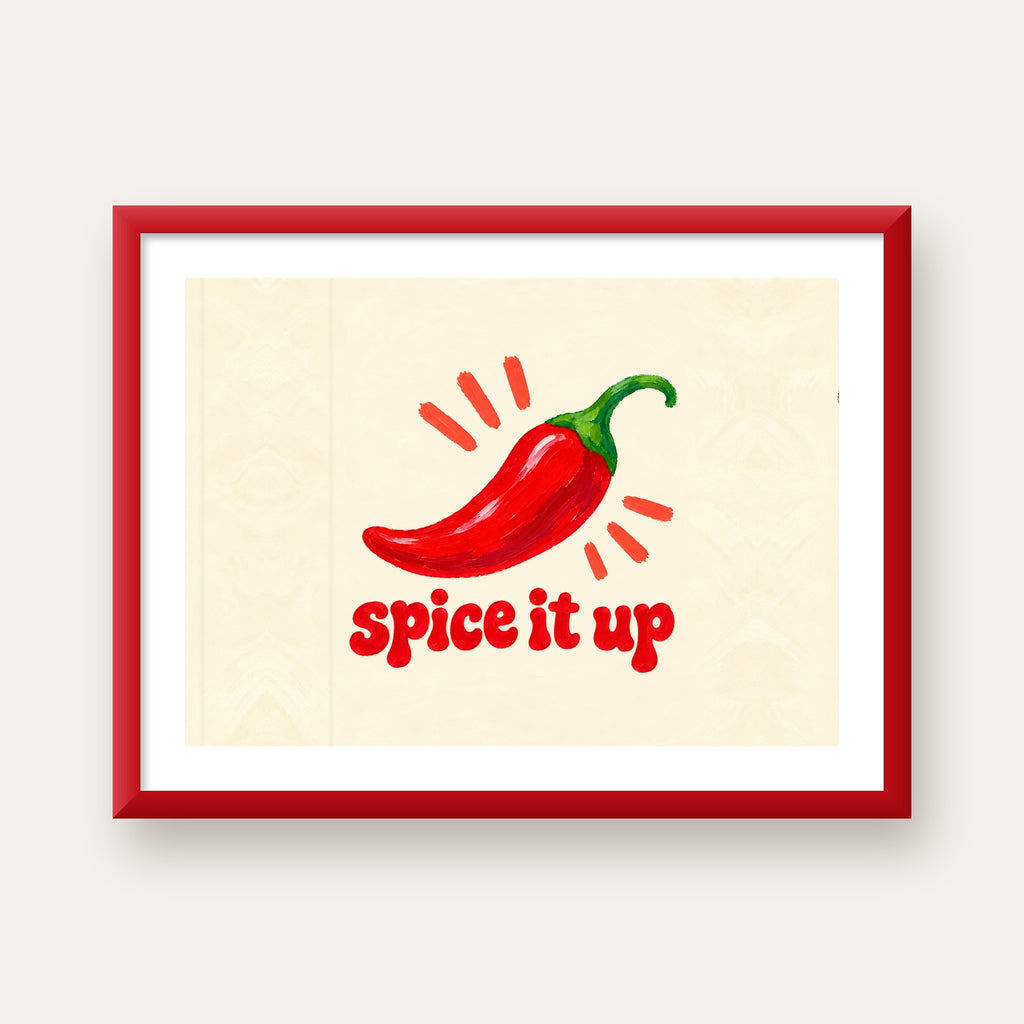 Spice It Up Kırmızı Biber İllüstrasyon Poster – Canlı Sanat Baskısı — kırmızı çerçeveli paspartulu