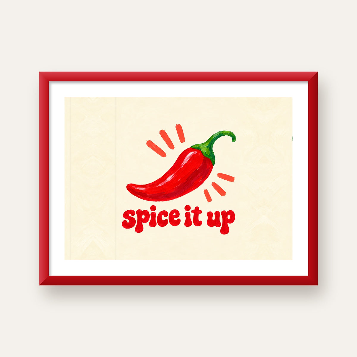 Spice It Up Kırmızı Biber İllüstrasyon Poster – Canlı Sanat Baskısı — kırmızı çerçeveli paspartulu