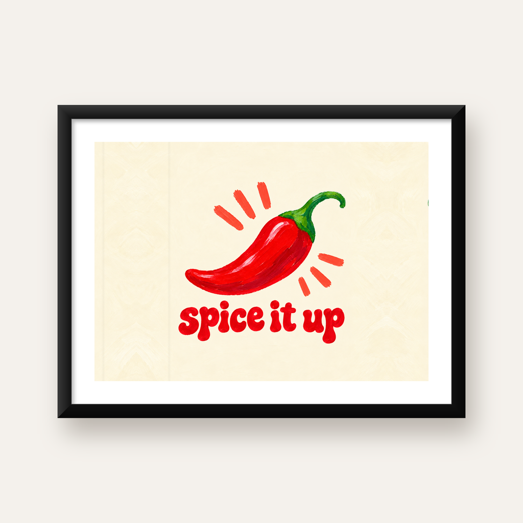 Kırmızı Biber İllüstrasyonlu Baharat Temalı Poster, Spice It Up — Yatay baskı, beyaz kenar boşluklu