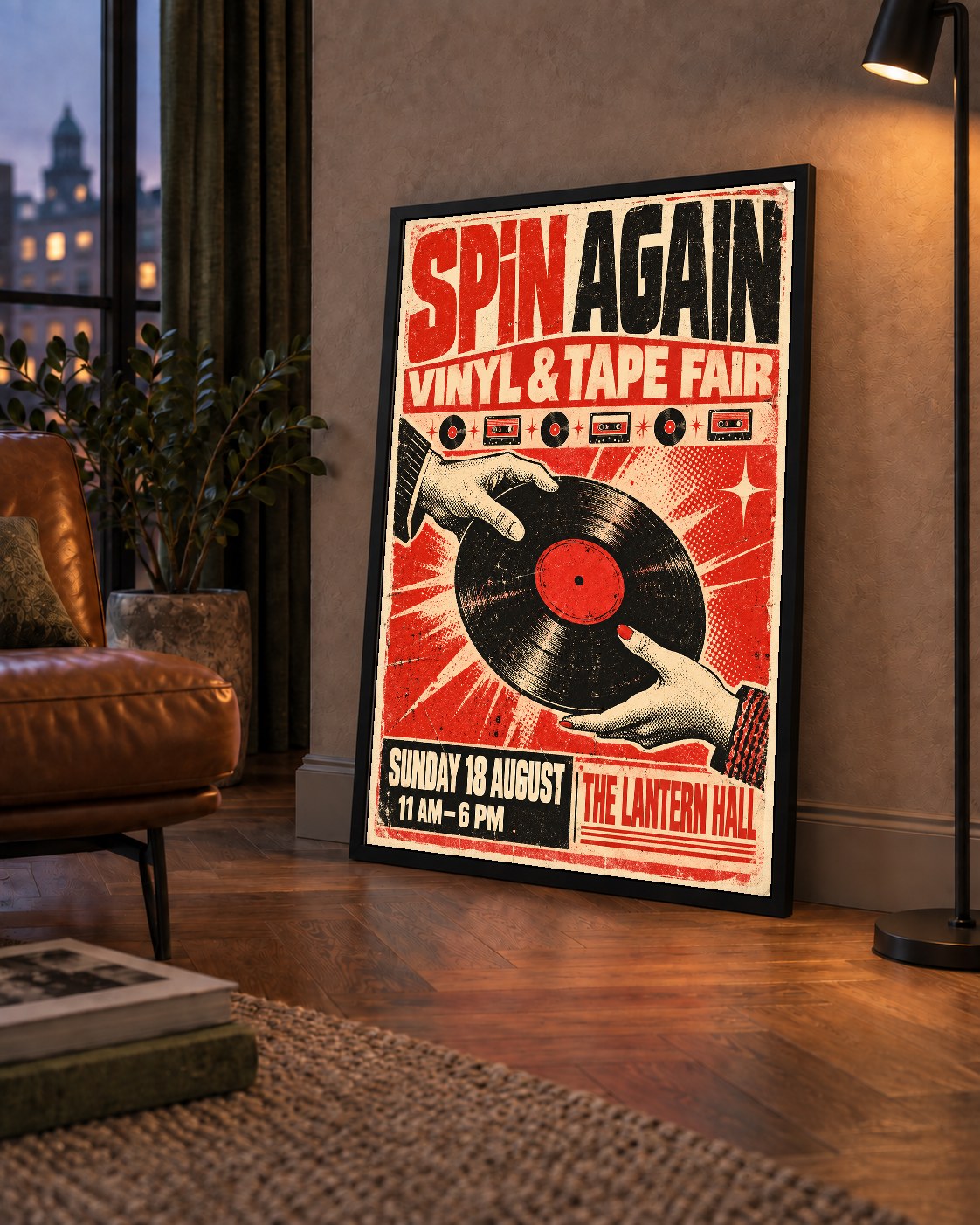Retro Plak ve Kaset Fuarı Poster – Çizgi Roman Stili Baskı