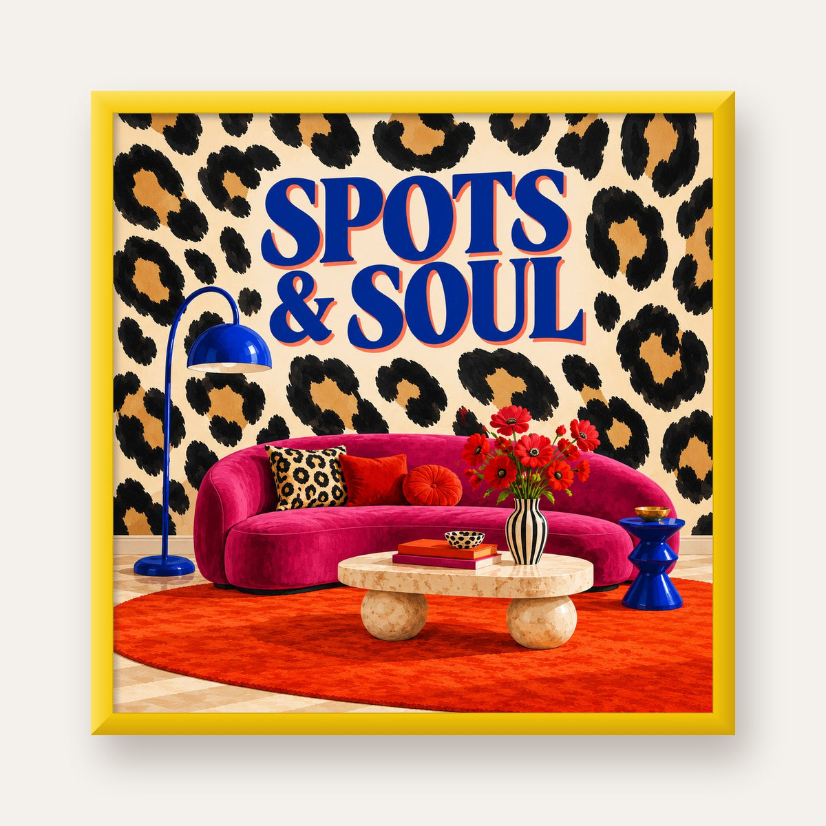 Leopar Desenli Retro Salon Poster – SPOTS & SOUL Duvar Sanatı — sarı çerçeveli