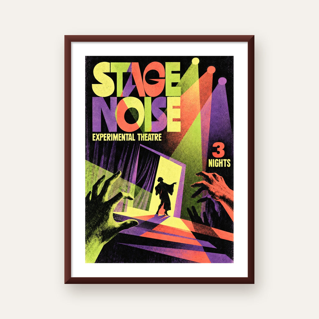 Retro Sahne Sanatları ve Tiyatro Poster Duvar Dekoru — ceviz çerçeveli paspartulu