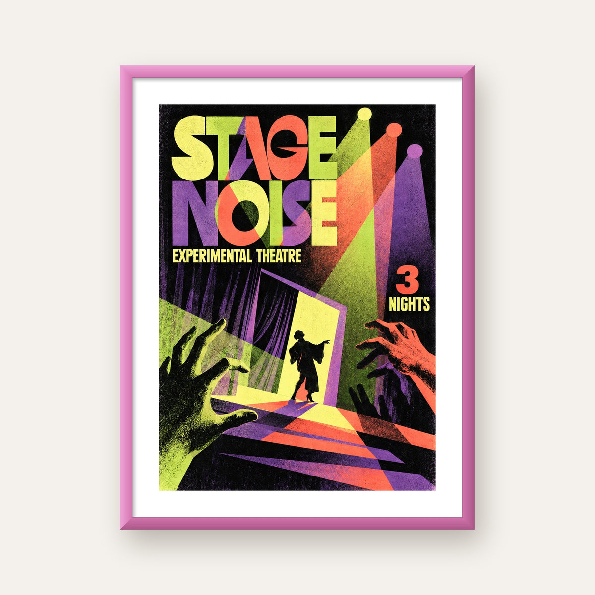 Retro Sahne Sanatları ve Tiyatro Poster Duvar Dekoru — pembe çerçeveli paspartulu