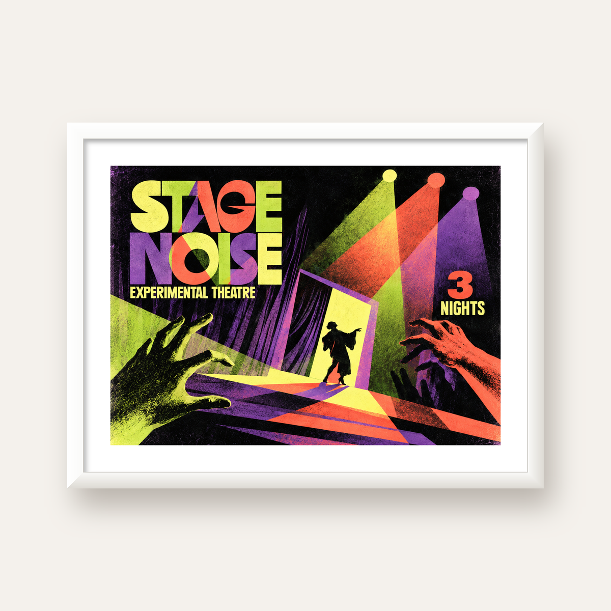 Retro Sahne Sanatları ve Tiyatro Poster Duvar Dekoru — beyaz çerçeveli yatay poster