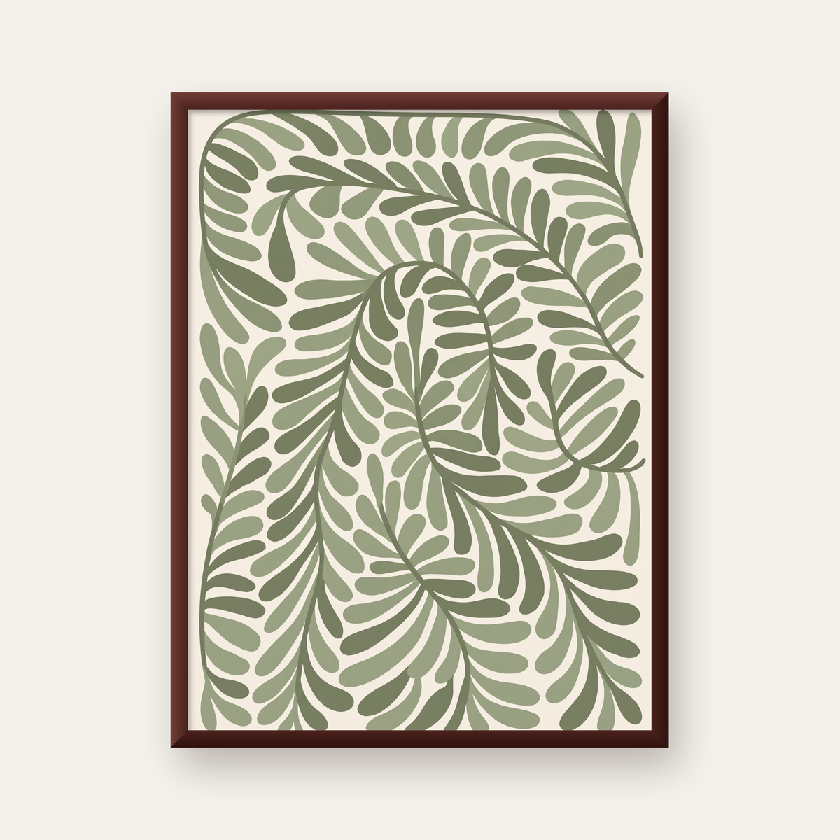 Suluboya Yaprak Desenli Modern Poster - Sade ve Doğal — ceviz çerçeveli