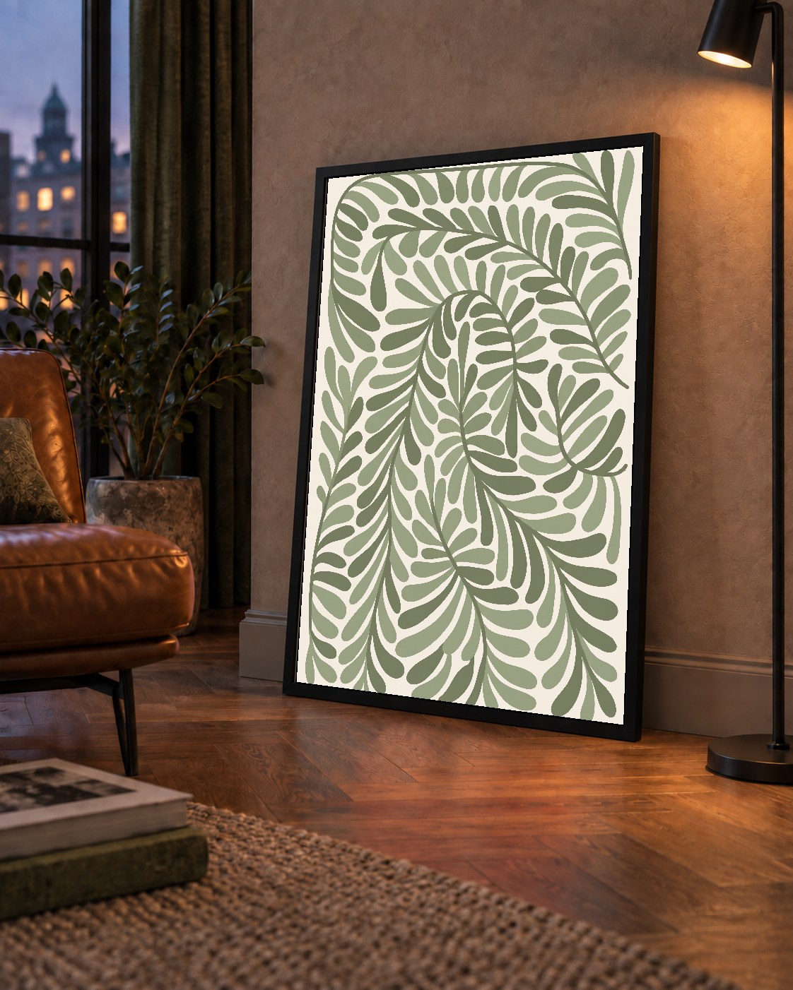 Suluboya Yaprak Desenli Modern Poster - Sade ve Doğal