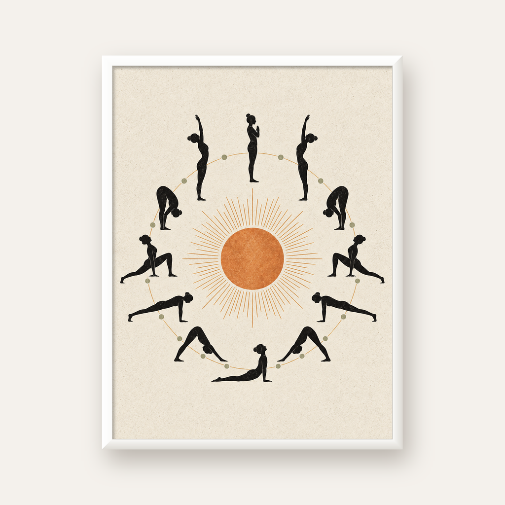 Güneş Selamı Döngüsü Yoga Poster — beyaz çerçeveli dikey poster