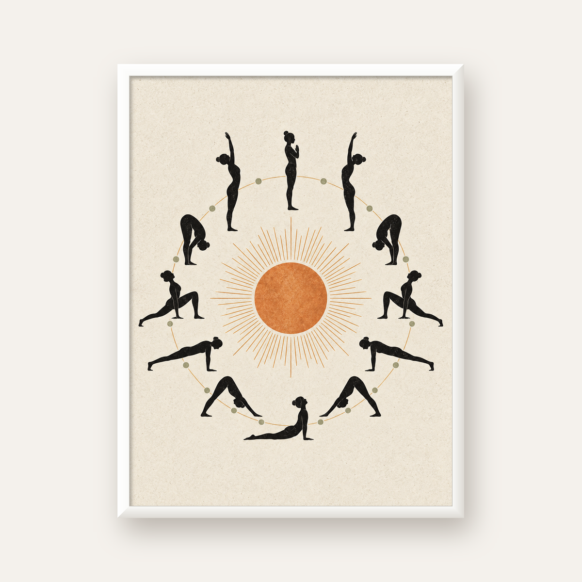 Güneş Selamı Döngüsü Yoga Poster — beyaz çerçeveli dikey poster