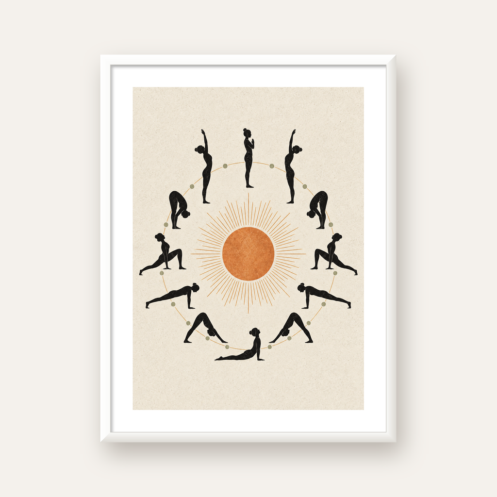 Güneş Selamı Döngüsü Yoga Poster — beyaz çerçeveli dikey poster