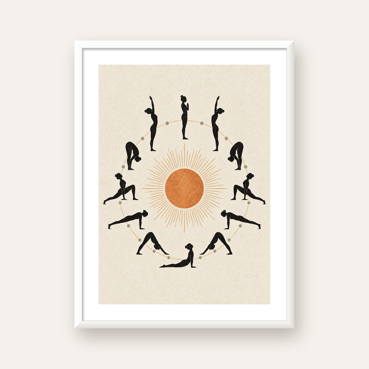 Güneş Selamı Döngüsü Yoga Poster — beyaz çerçeveli dikey poster