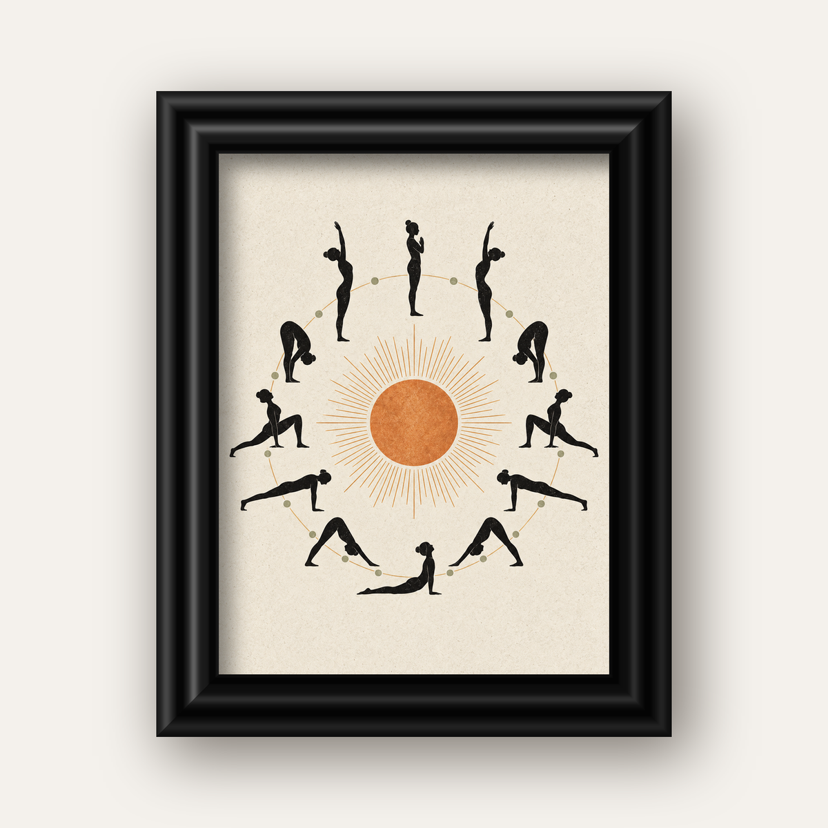Güneş Selamı Döngüsü Yoga Poster — siyah galeri çerçeveli