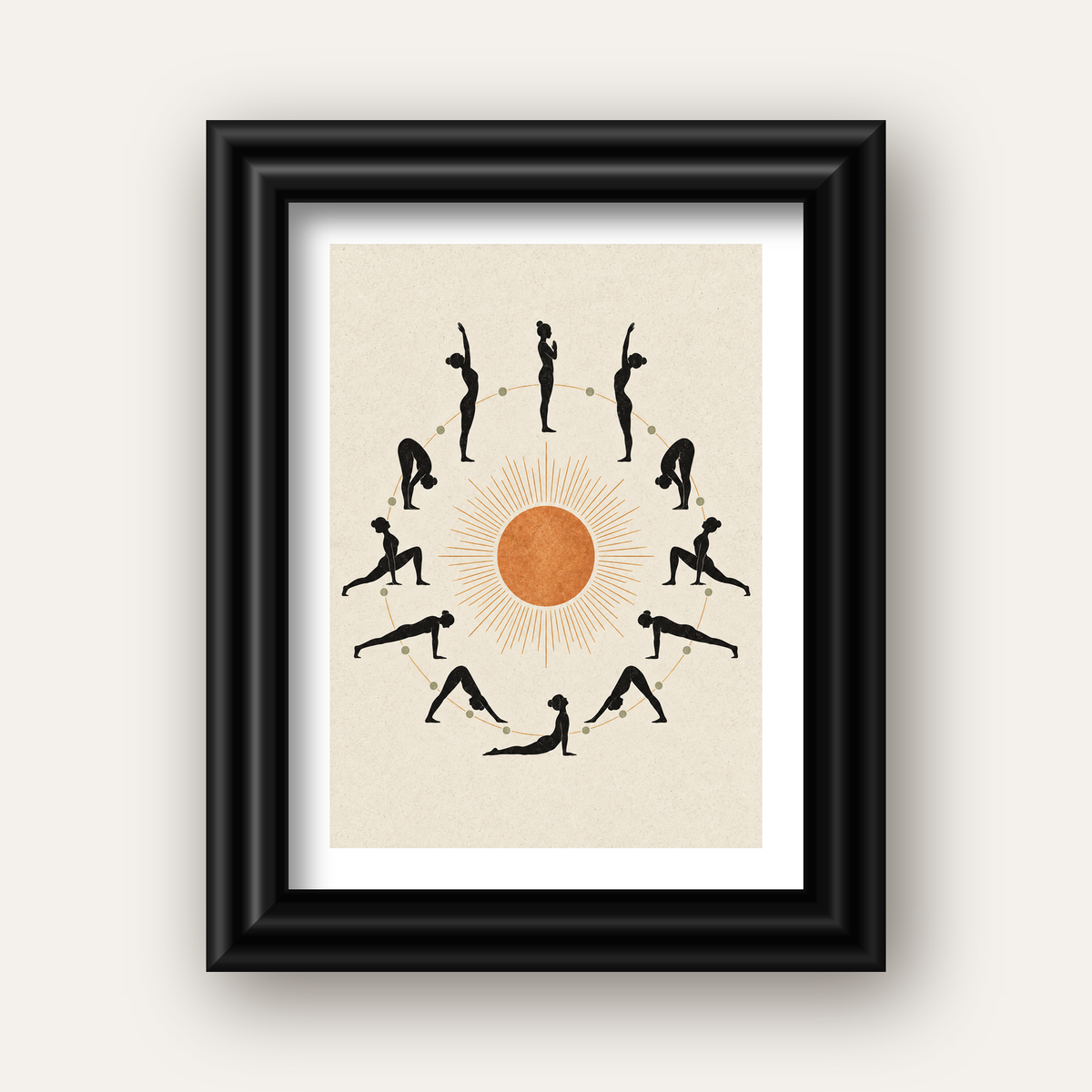 Güneş Selamı Döngüsü Yoga Poster — siyah galeri çerçeveli paspartulu