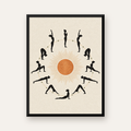 Yoga Pozları ve Güneş Minimalist Kadın Poster Sanat Baskısı — Dikey baskı, düz siyah çerçeveli duvar posteri