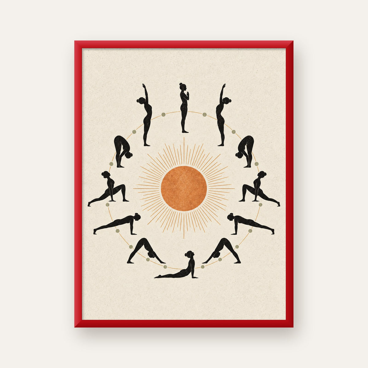 Güneş Selamı Döngüsü Yoga Poster — kırmızı çerçeveli
