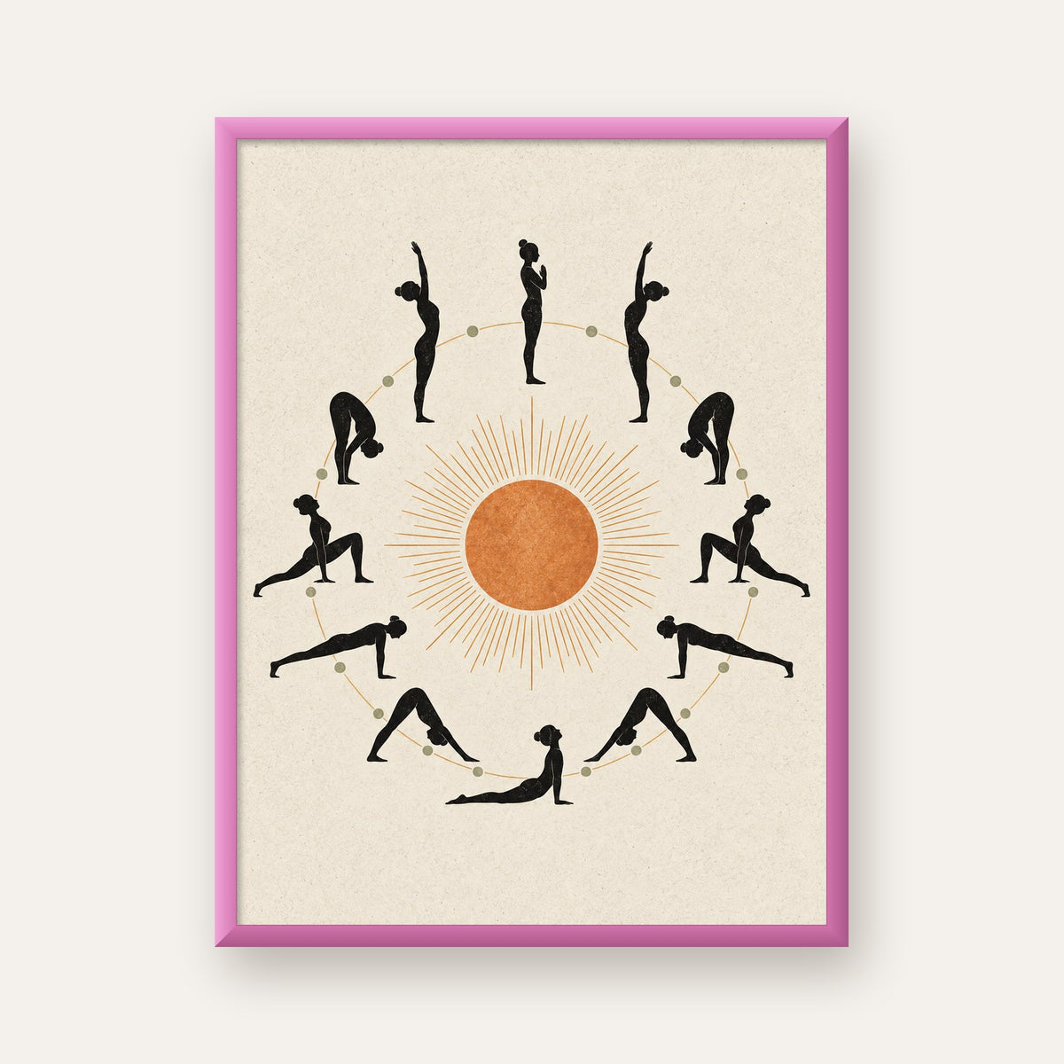 Güneş Selamı Döngüsü Yoga Poster — pembe çerçeveli