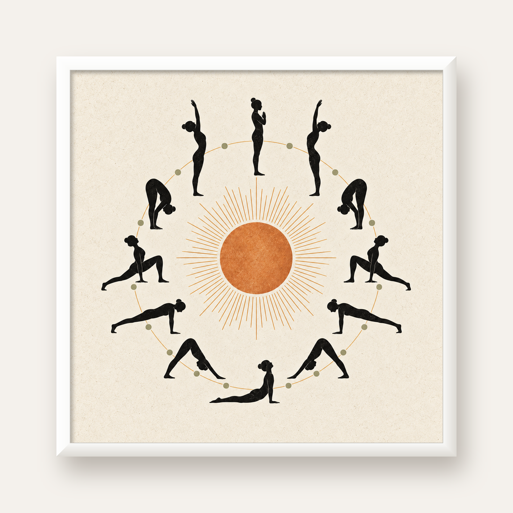 Güneş Selamı Döngüsü Yoga Poster — beyaz çerçeveli kare poster