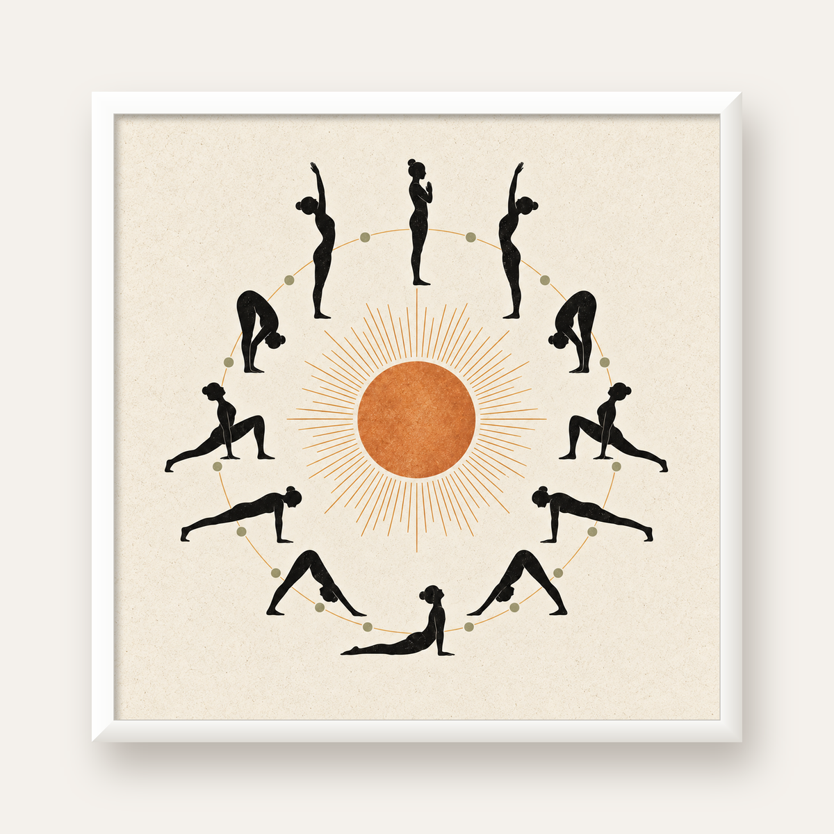 Güneş Selamı Döngüsü Yoga Poster — beyaz çerçeveli kare poster