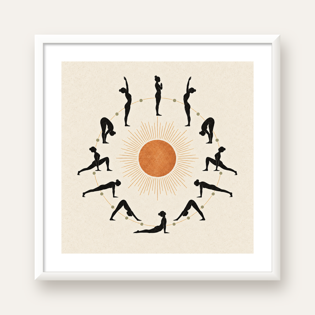 Güneş Selamı Döngüsü Yoga Poster — beyaz çerçeveli kare poster