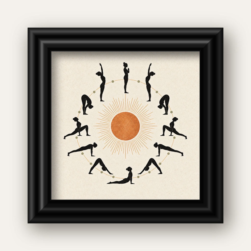 Güneş Selamı Döngüsü Yoga Poster — siyah galeri çerçeveli